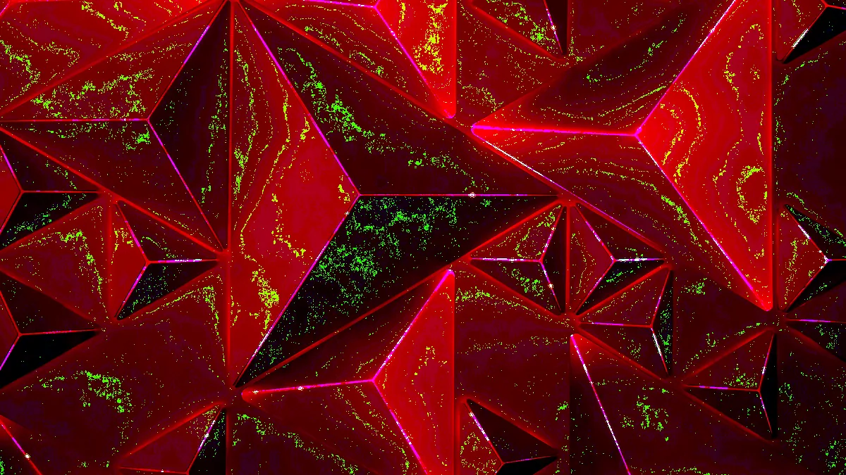 A bold red and black geometric abstract wallpaper filling a full monitor.