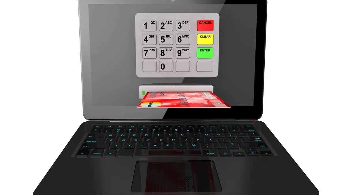 An open laptop with a terminal window on a desk under cool white light.