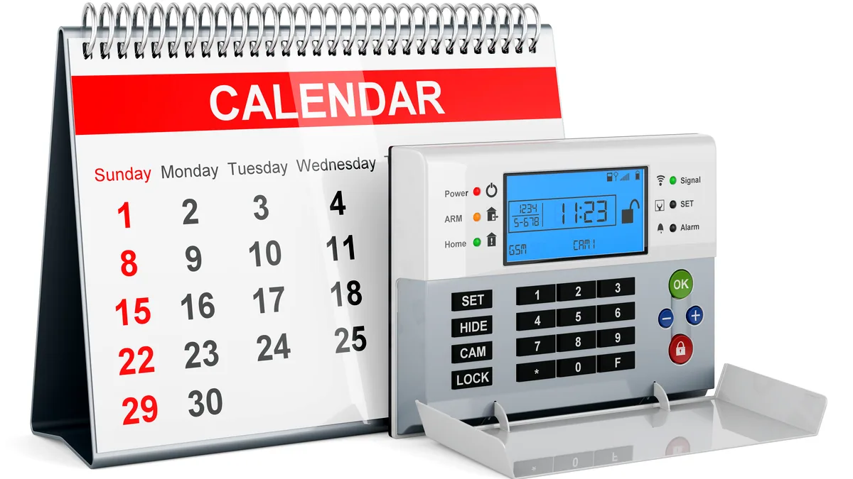 A paper calendar next to a terminal window showing date formatting output.